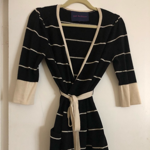 Black and cream stripe cashmere wrap sweater - Picture 1 of 3